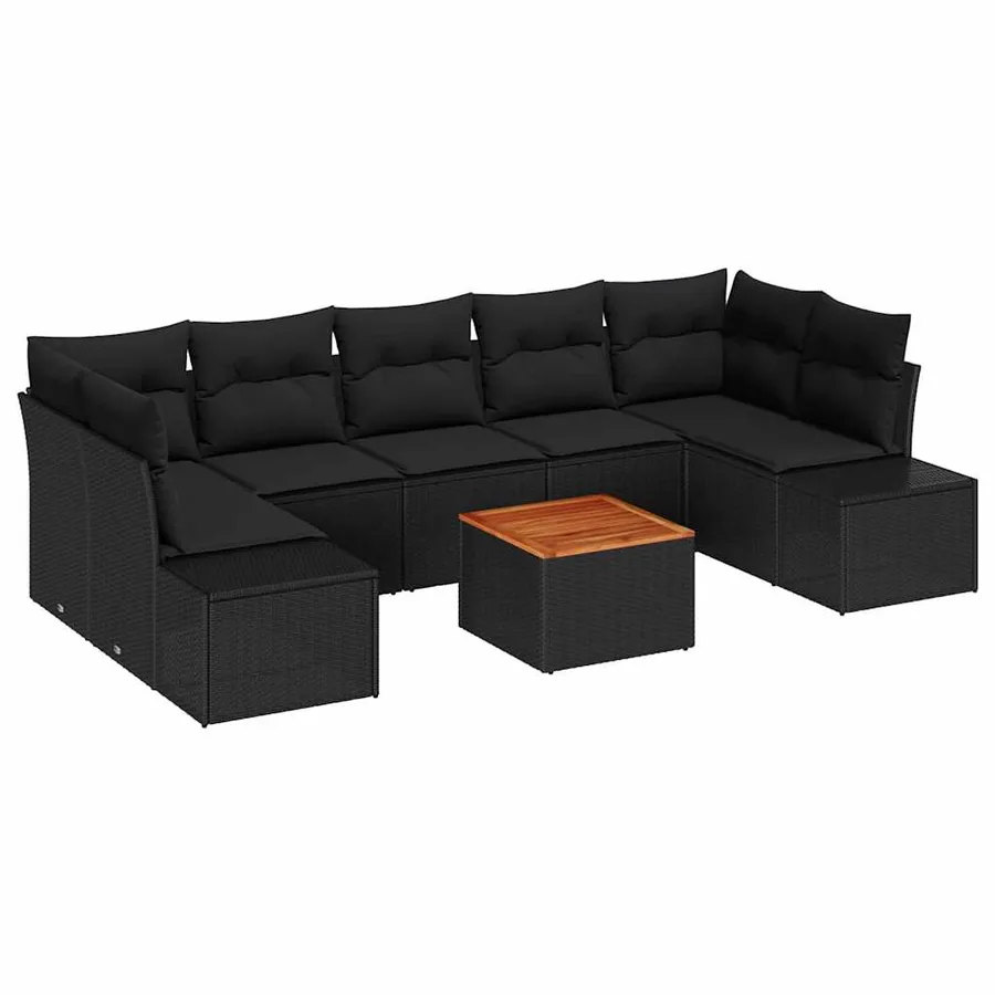 Ensemble de canapé de jardin avec coussin 8 pcs Noir polyrotin - 2