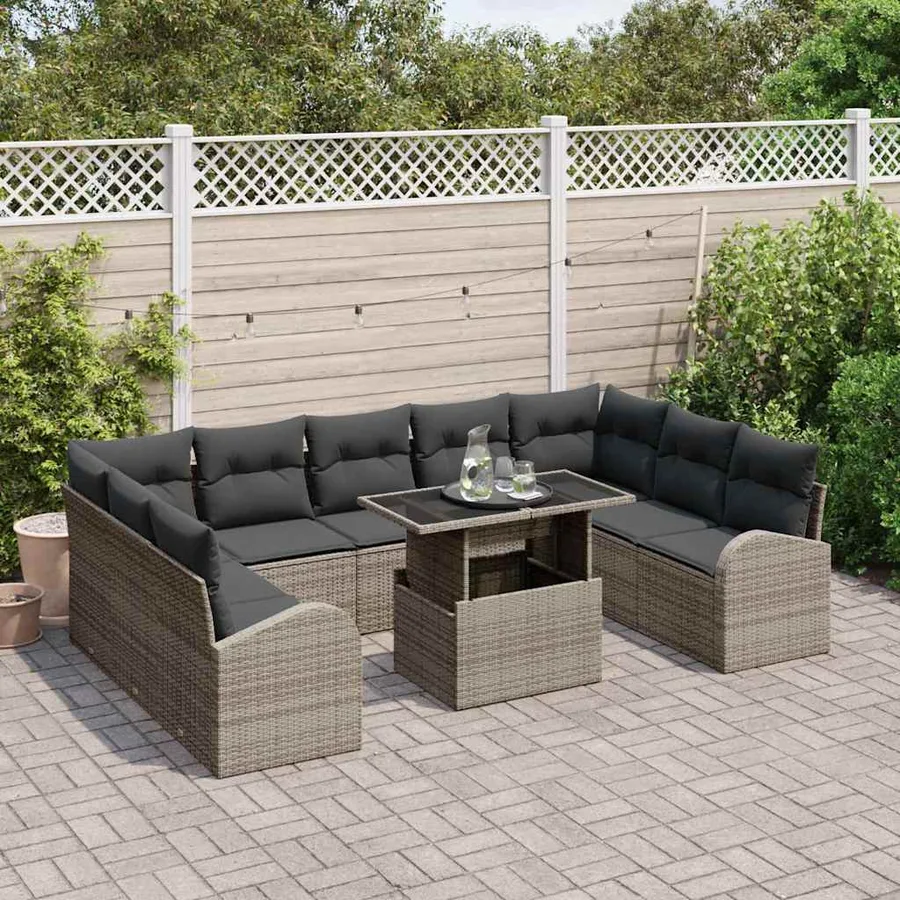 Ensemble de canapé de jardin 10 pcs Gris polyrotin - 3