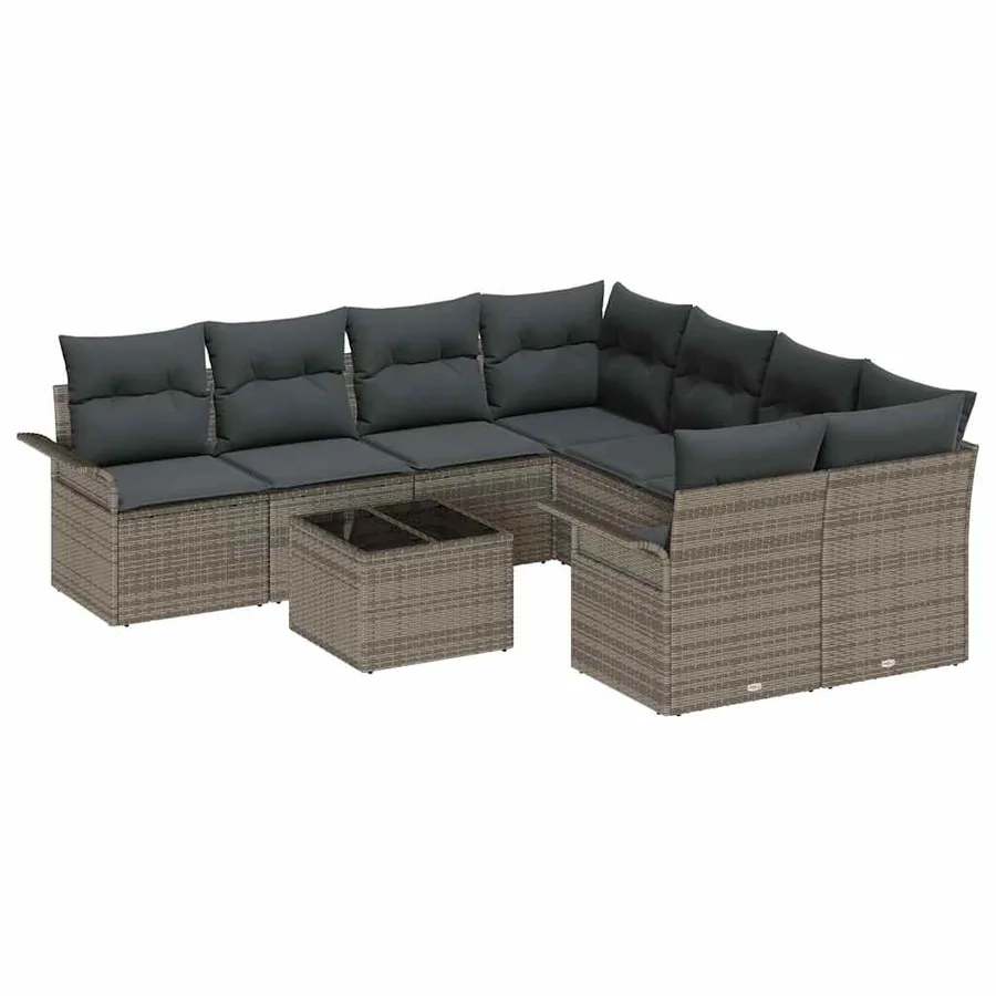 Ensemble de canapé de jardin avec coussin 9 pcs Gris polyrotin - 2