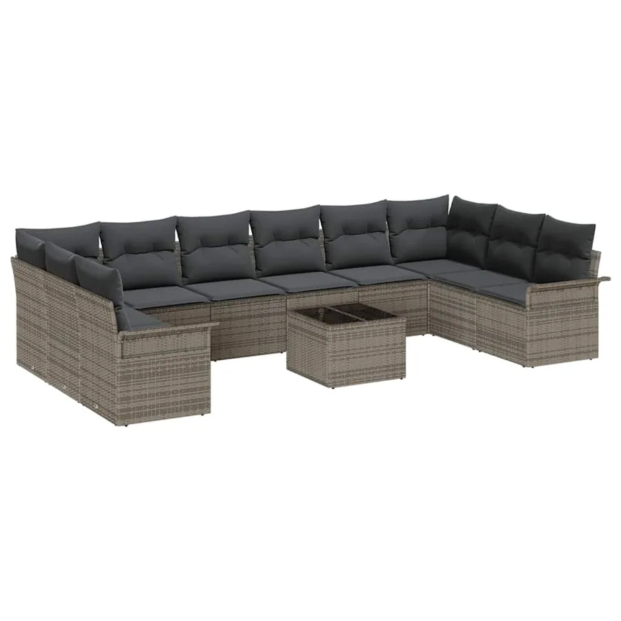 Ensemble de canapé de jardin 11 pcs Gris Poly rotin - 2