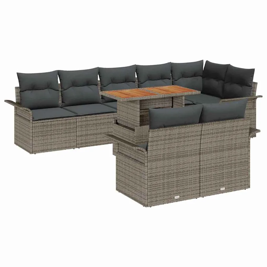 Ensemble de canapé de jardin avec coussin 9 pcs Gris polyrotin - 2