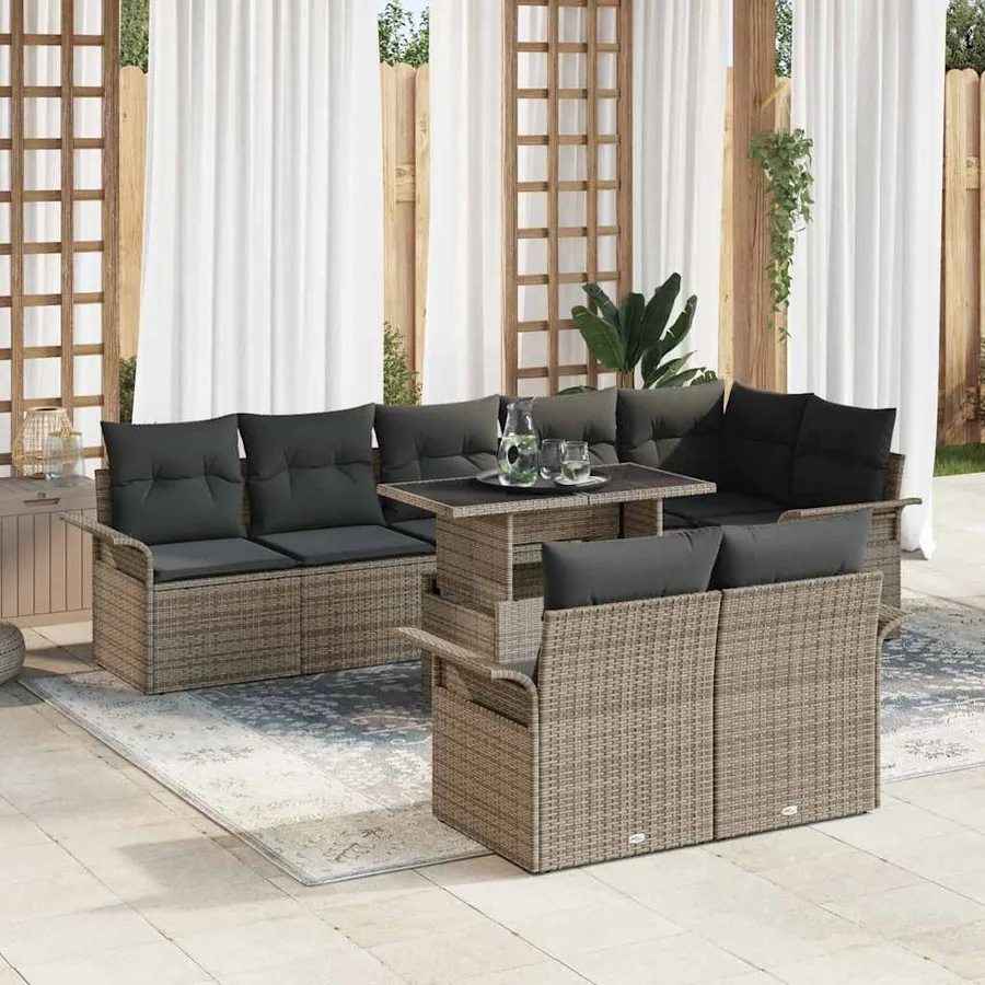 Ensemble de canapé de jardin avec coussin 9 pcs Gris Poly rotin