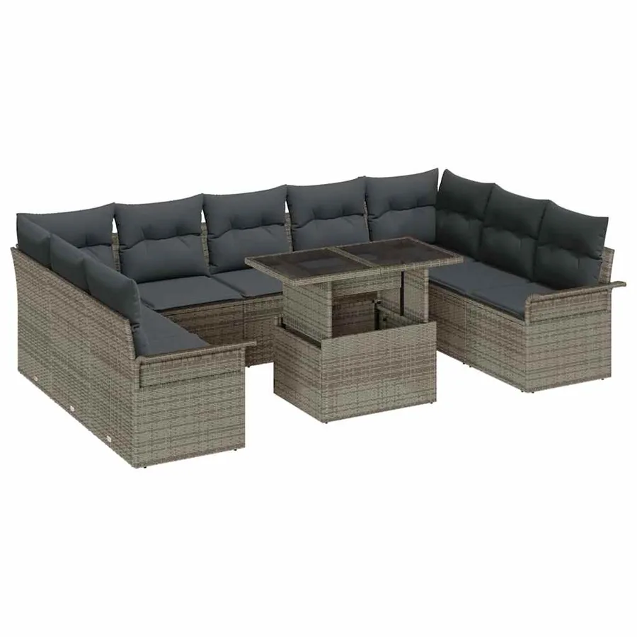 Ensemble de canapé de jardin 10 pcs Gris Poly rotin - 2