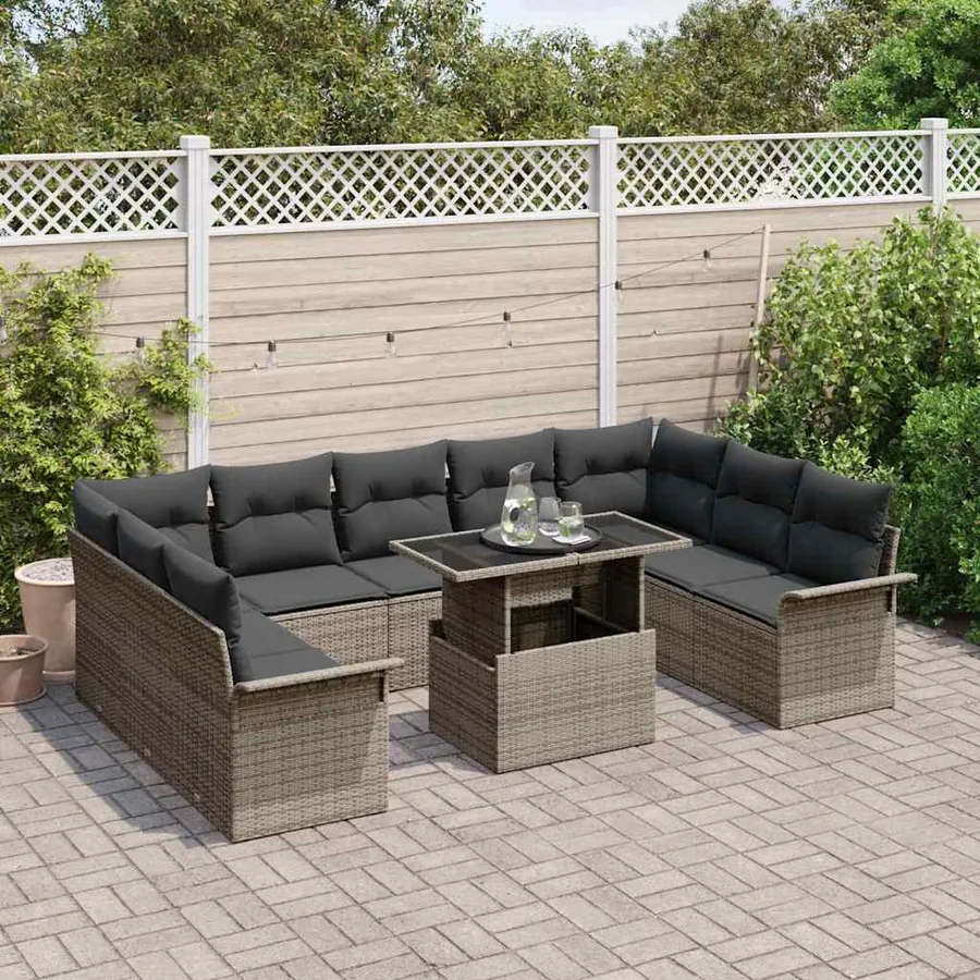 Ensemble de canapé de jardin 10 pcs Gris Poly rotin - 3