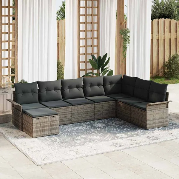 Ensemble de canapé de jardin avec coussin 8 pcs Gris polyrotin