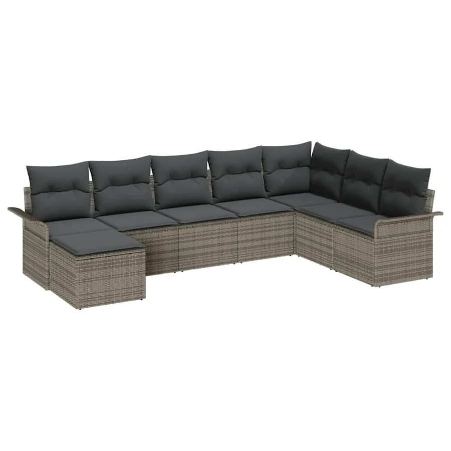 Ensemble de canapé de jardin avec coussin 8 pcs Gris polyrotin - 2