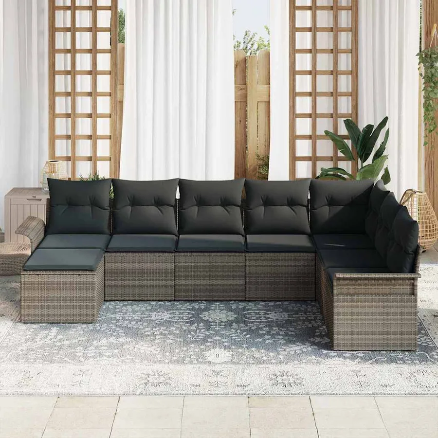 Ensemble de canapé de jardin avec coussin 8 pcs Gris polyrotin - 3