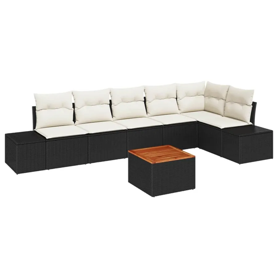 Ensemble de canapé de jardin avec coussin 7 pcs Noir polyrotin - 2