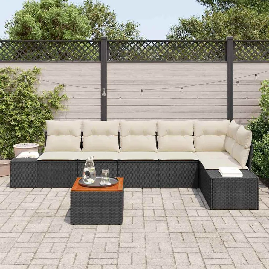 Ensemble de canapé de jardin avec coussin 7 pcs Noir polyrotin - 3