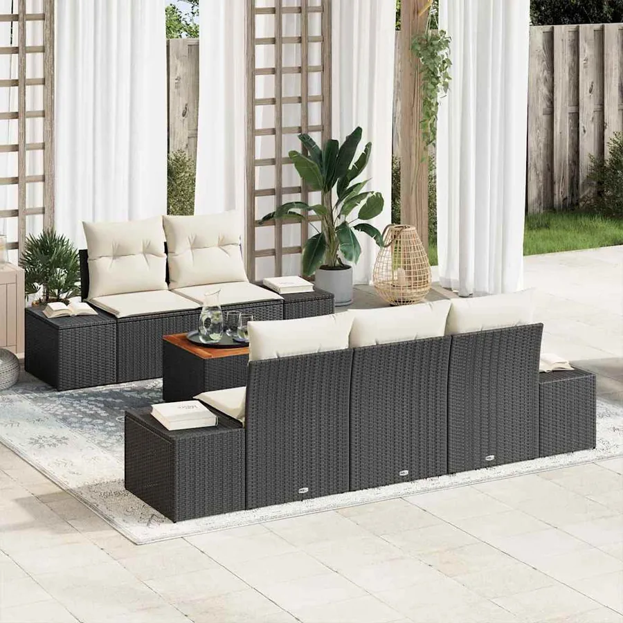 Ensemble de canapé de jardin avec coussin 6 pcs Noir polyrotin