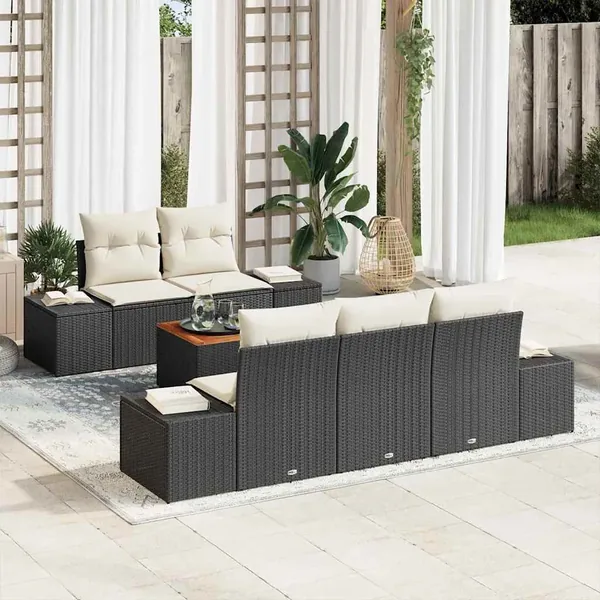 Ensemble de canapé de jardin avec coussin 6 pcs Noir polyrotin