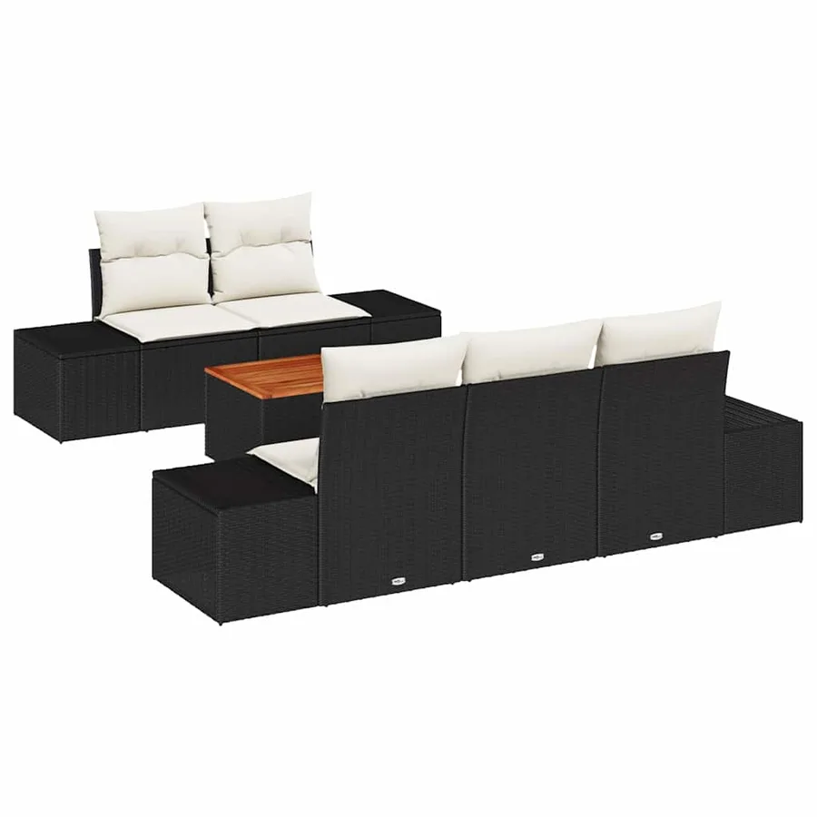Ensemble de canapé de jardin avec coussin 6 pcs Noir polyrotin - 2