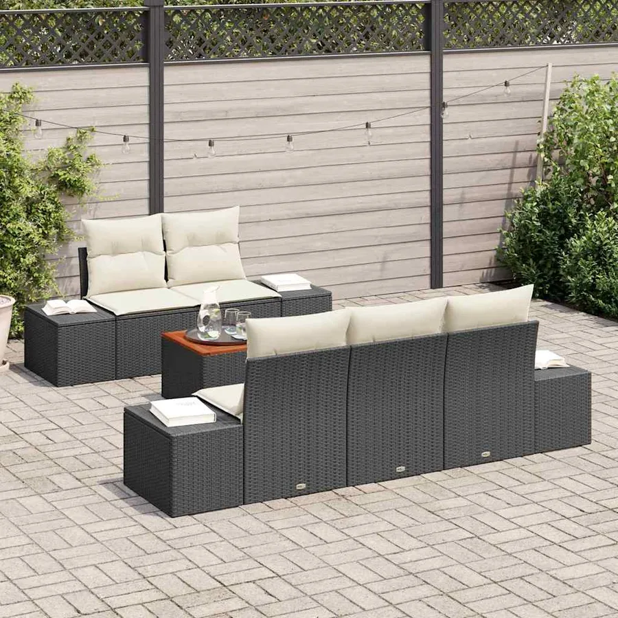 Ensemble de canapé de jardin avec coussin 6 pcs Noir polyrotin - 3