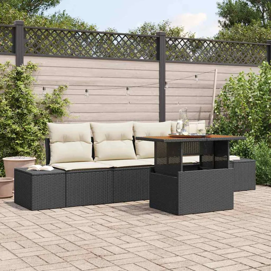 Ensemble de canapé de jardin 5 pc Noir et Crème