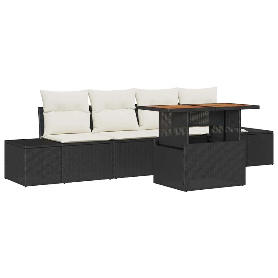 Ensemble de canapé de jardin 5 pc Noir et Crème - 2