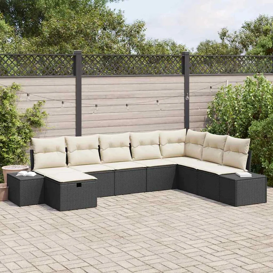 Ensemble de canapé de jardin avec coussin 8 pcs Noir polyrotin