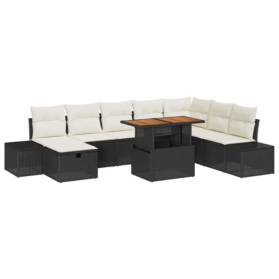 Ensemble de canapé de jardin avec coussin 9 pcs Noir polyrotin - 2