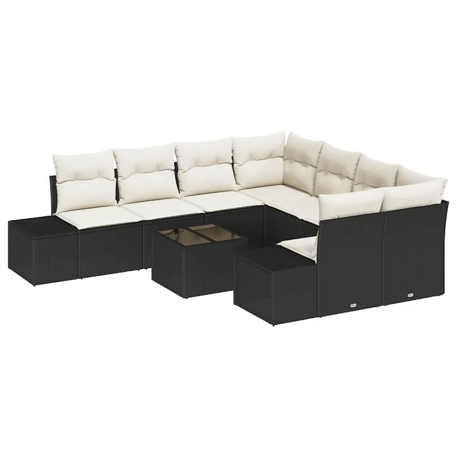 Ensemble de canapé de jardin avec coussin 9 pcs Noir polyrotin - 2