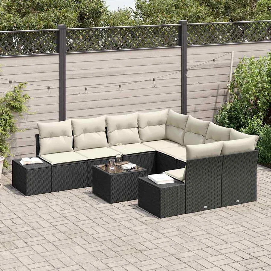 Ensemble de canapé de jardin avec coussin 9 pcs Noir polyrotin - 3