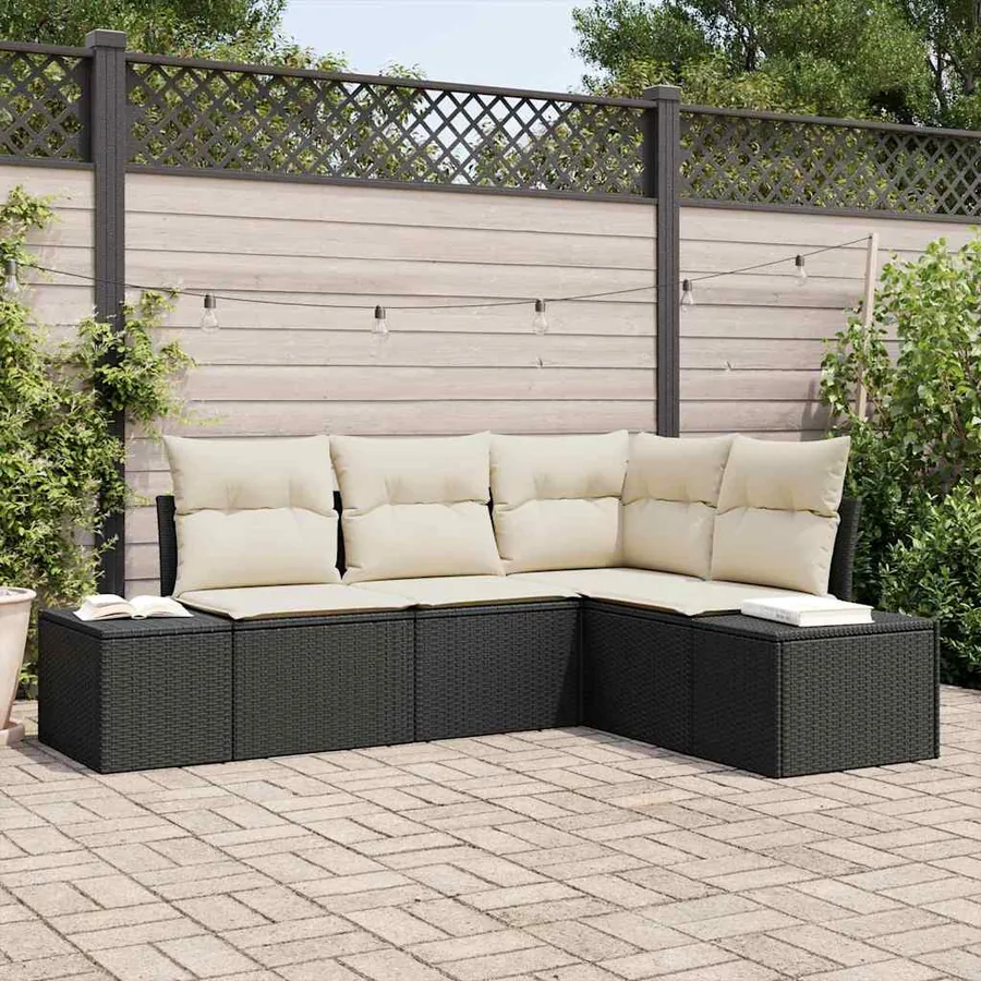 Ensemble de canapé de jardin 4 pcs Noir polyrotin