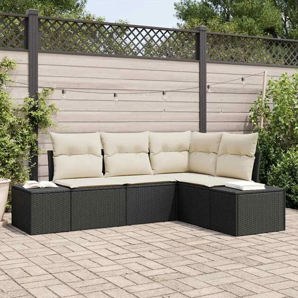 Ensemble de canapé de jardin 4 pcs Noir polyrotin