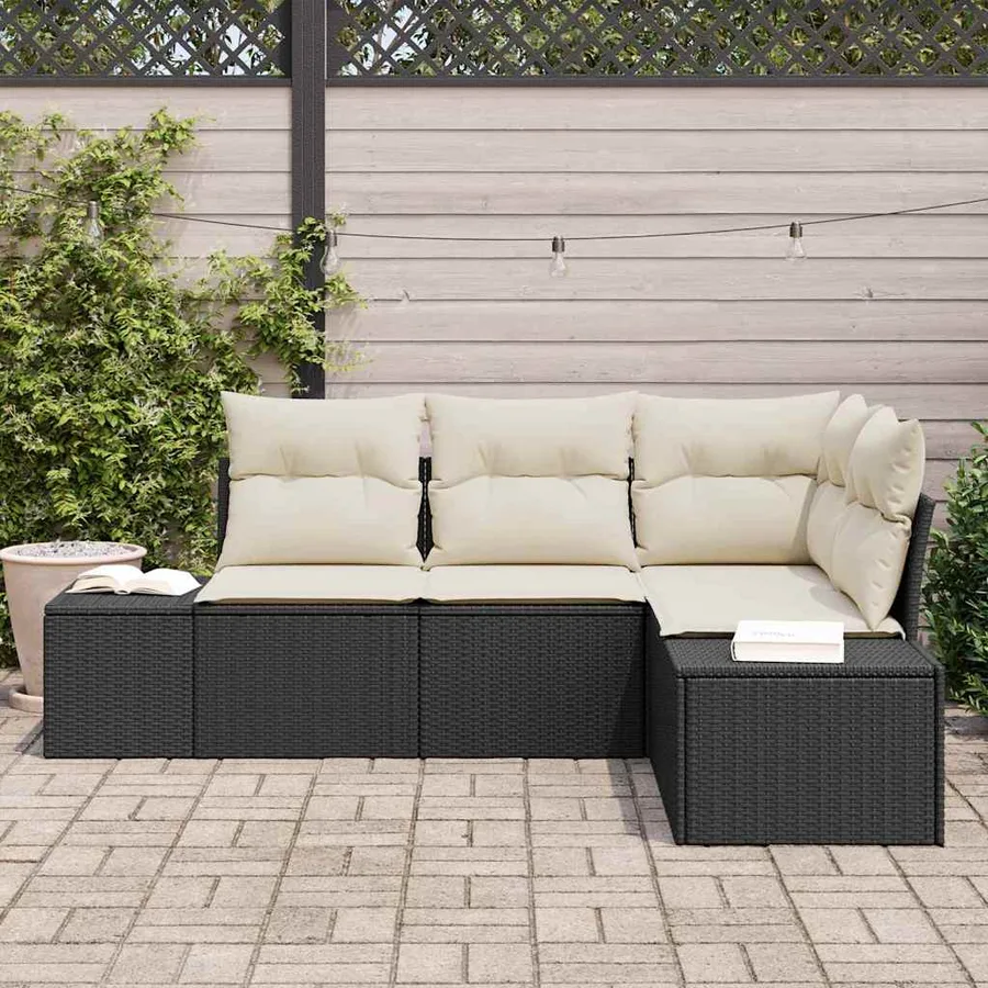 Ensemble de canapé de jardin 4 pcs Noir polyrotin - 3