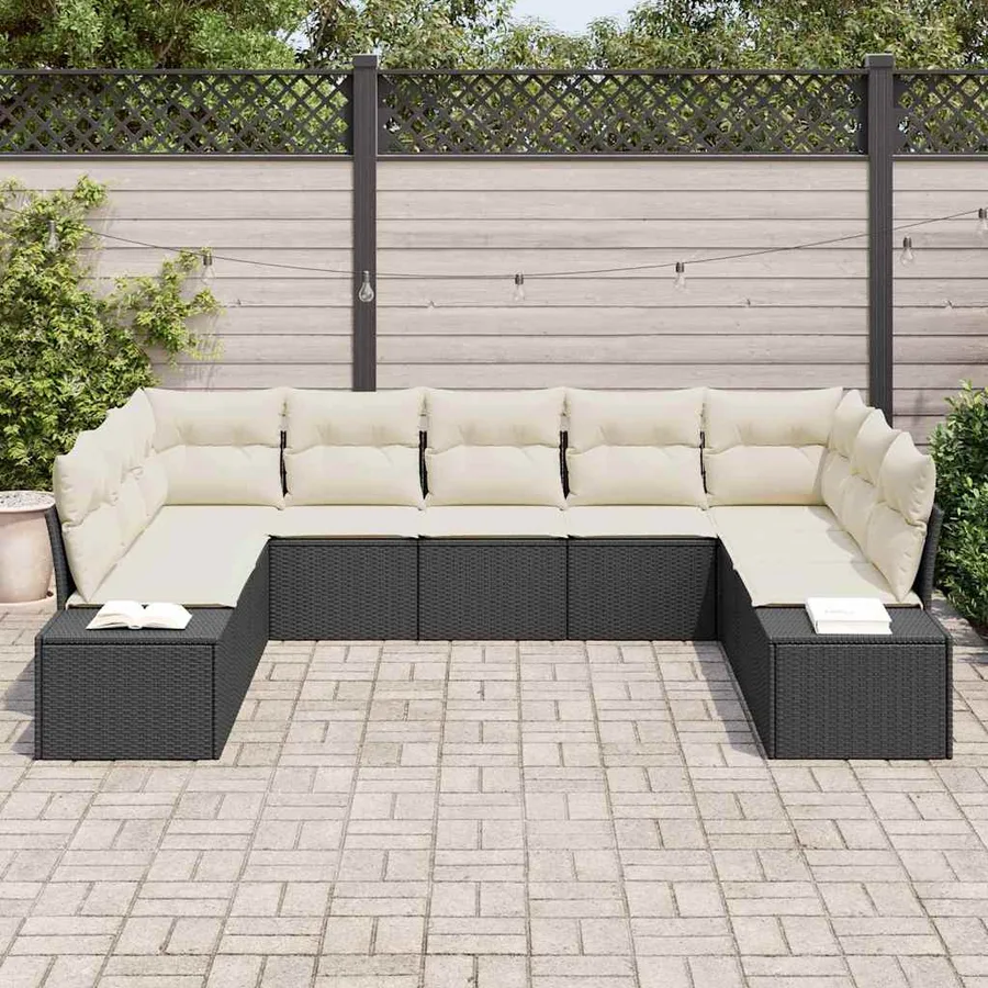 Ensemble de canapé de jardin avec coussin 9 pcs Noir polyrotin - 3