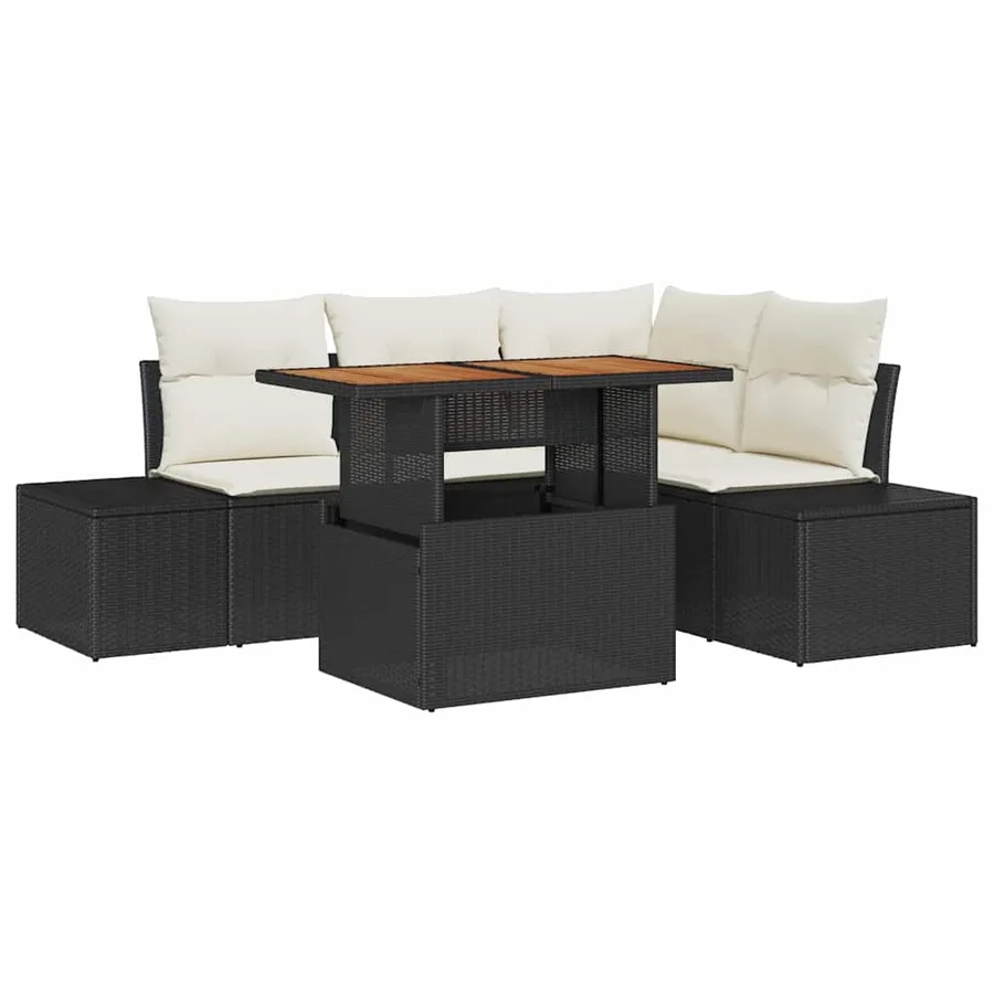 Ensemble de canapé de jardin 5 pc Noir et Crème - 2