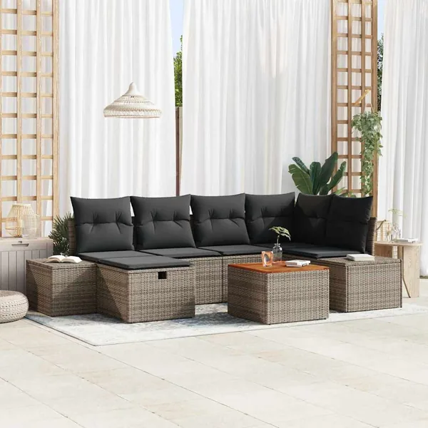 Ensemble de canapé de jardin avec coussin 7 pcs Gris polyrotin