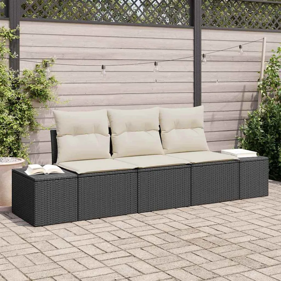 Ensemble de Canapés avec coussin 3 pcs Noir polyrotin