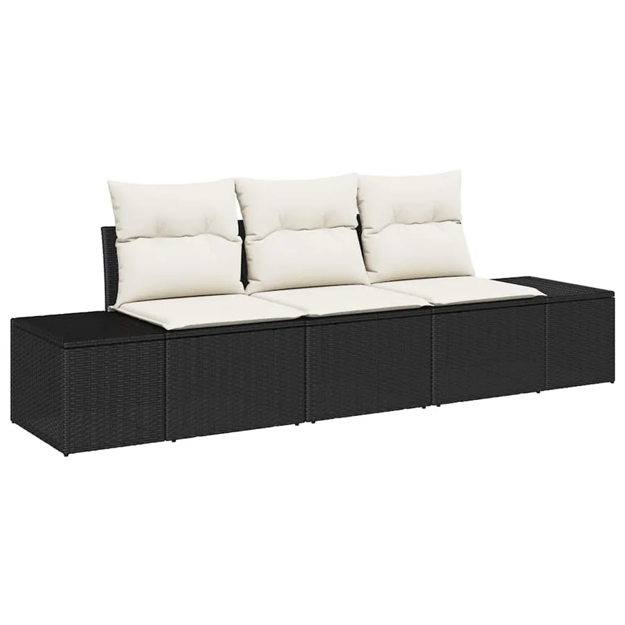 Ensemble de Canapés avec coussin 3 pcs Noir polyrotin - 2
