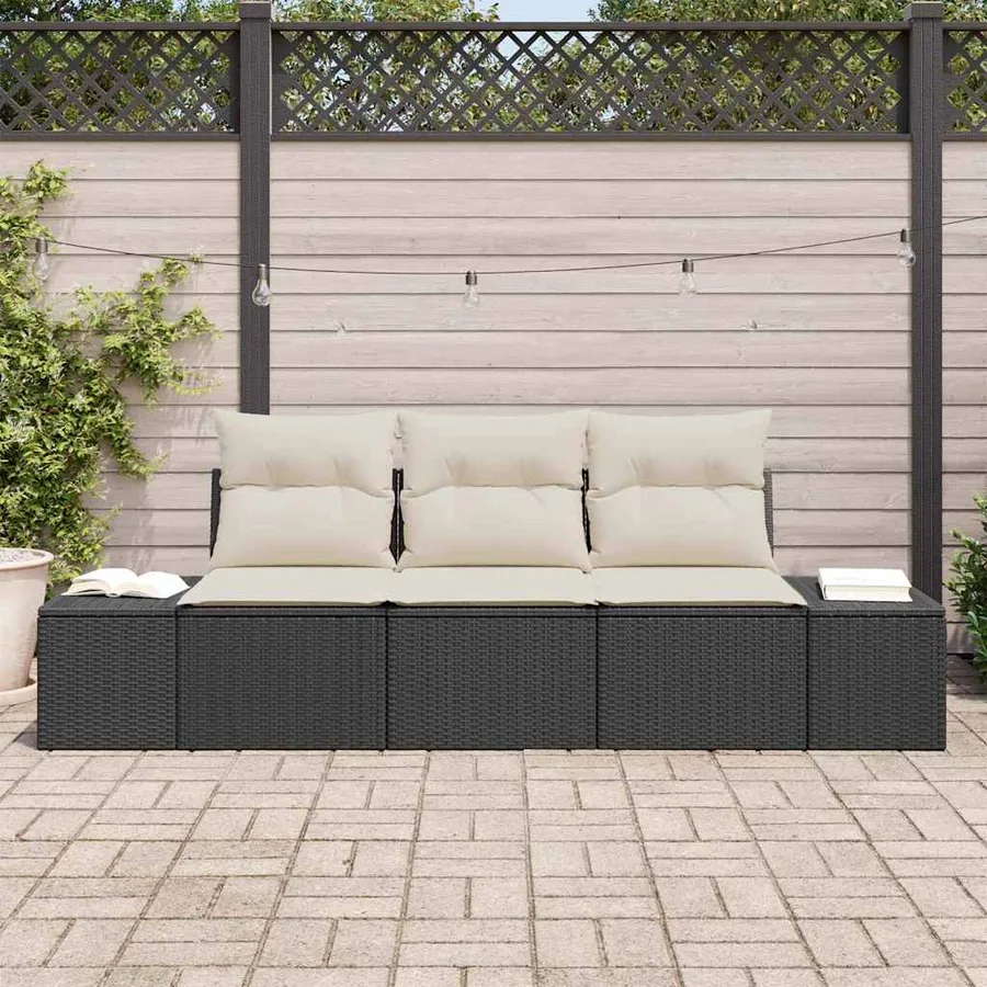 Ensemble de Canapés avec coussin 3 pcs Noir polyrotin - 3
