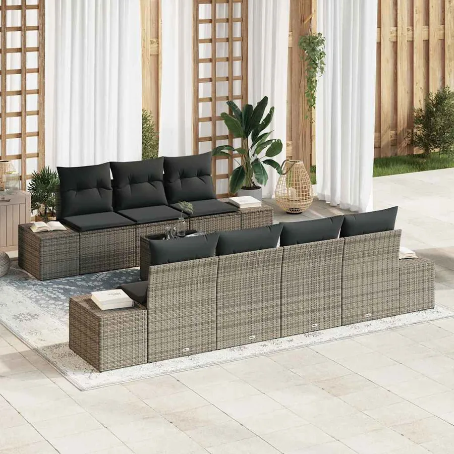 Ensemble de canapé de jardin avec coussin 8 pcs Gris polyrotin