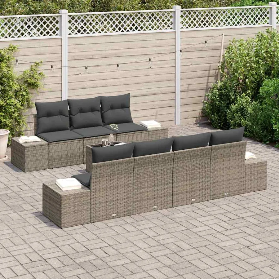 Ensemble de canapé de jardin avec coussin 8 pcs Gris polyrotin - 3