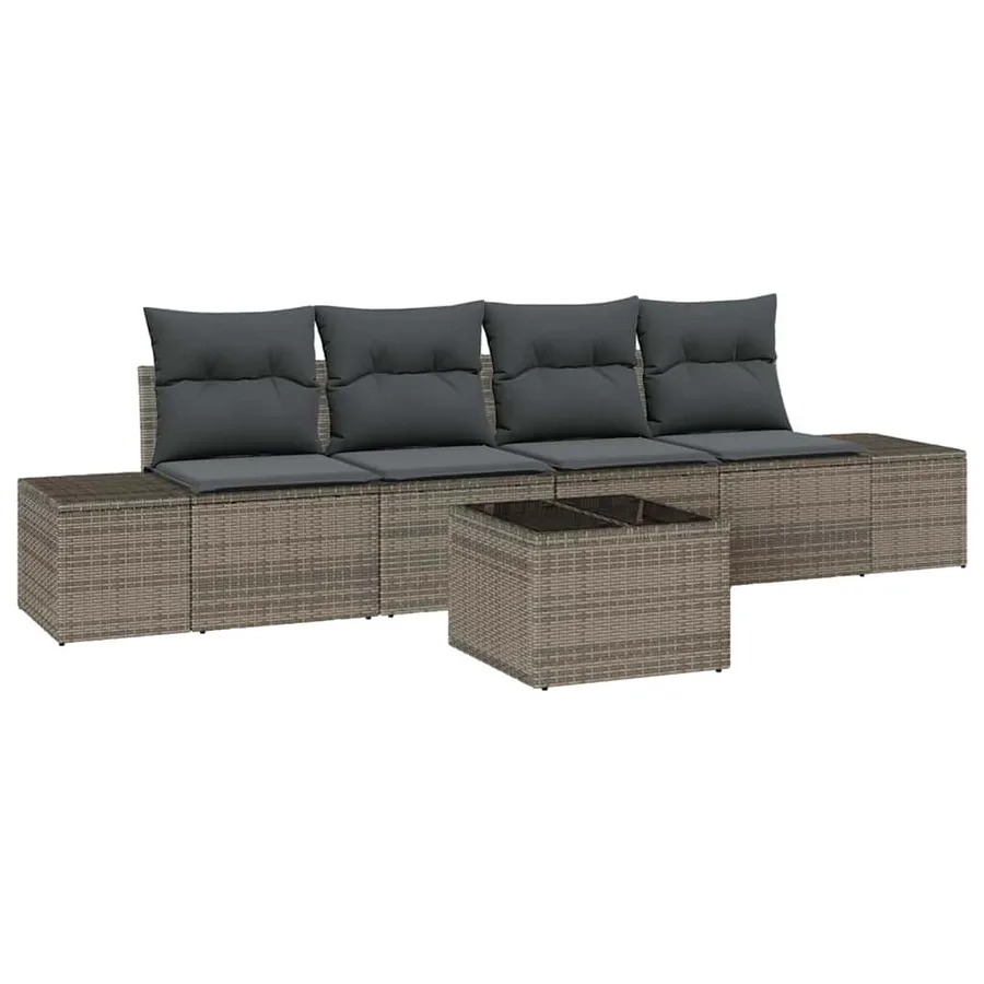 Ensemble de Canapés avec coussin 5 pcs Gris polyrotin - 2