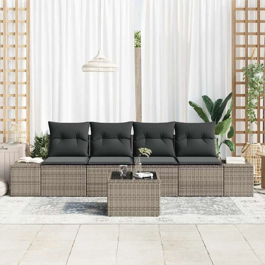 Ensemble de Canapés avec coussin 5 pcs Gris polyrotin - 3