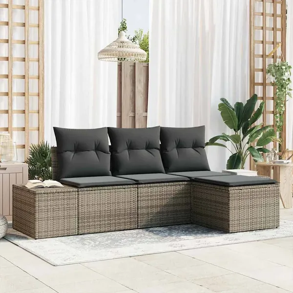Ensemble de canapé de jardin avec coussin 4 pcs Gris polyrotin