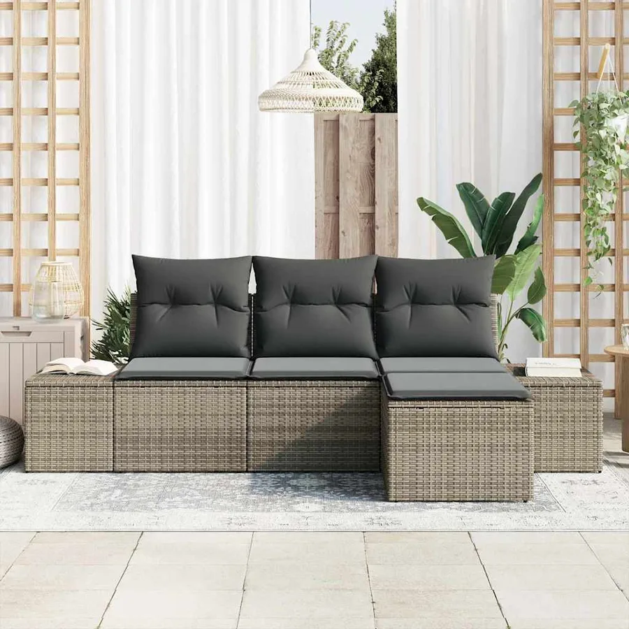 Ensemble de canapé de jardin avec coussin 4 pcs Gris polyrotin - 3
