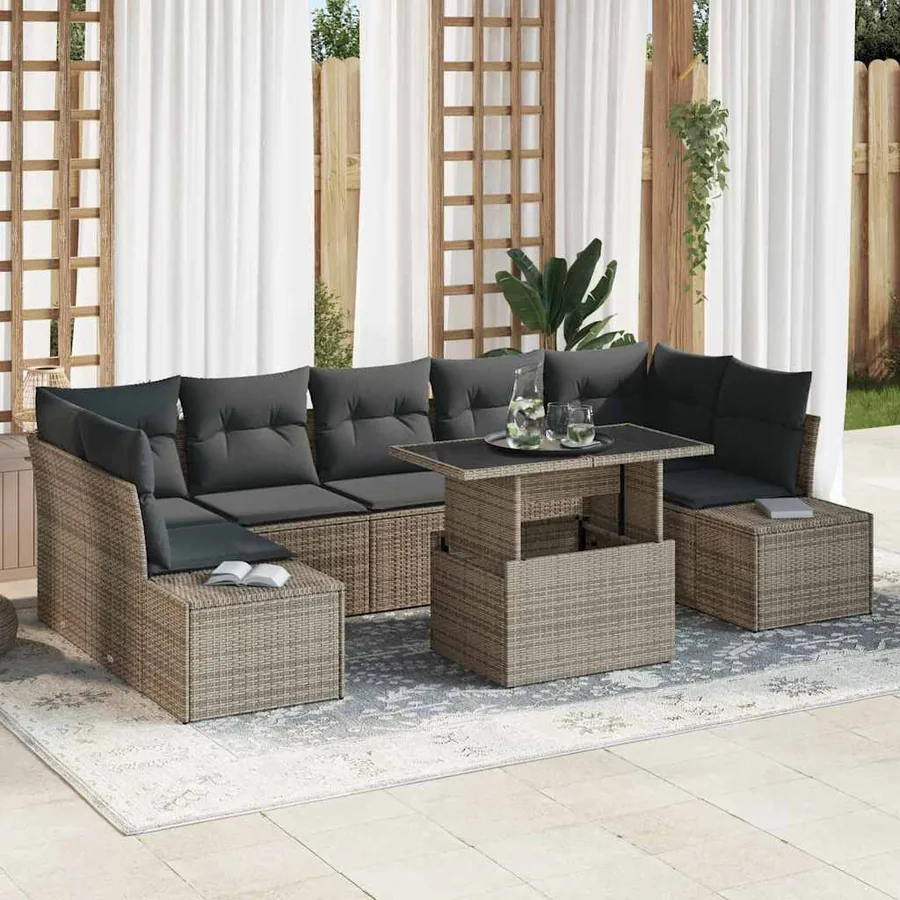 Ensemble de Canapés avec coussin 8 pcs Gris polyrotin