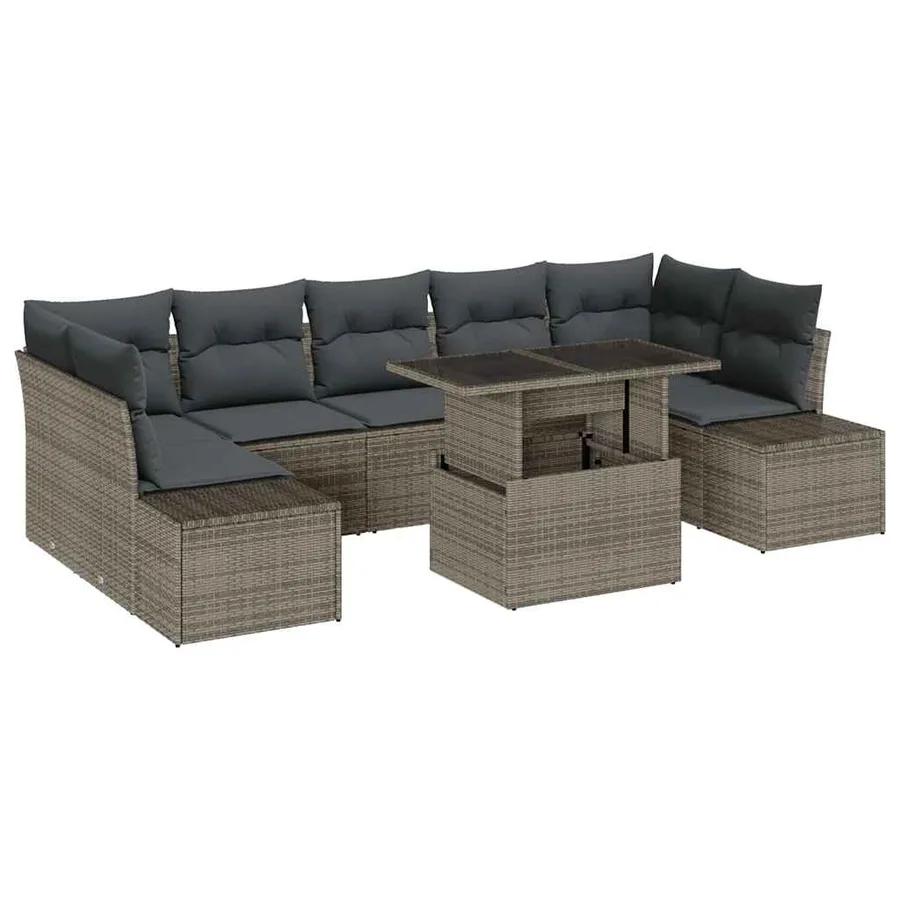 Ensemble de Canapés avec coussin 8 pcs Gris polyrotin - 2