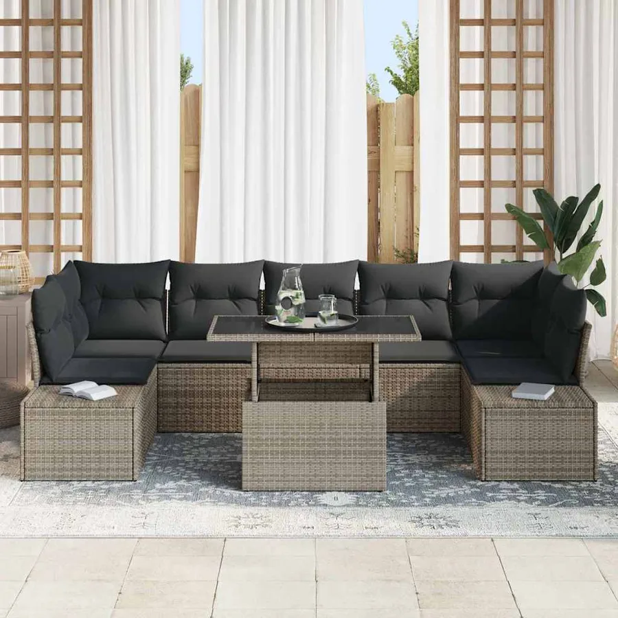 Ensemble de Canapés avec coussin 8 pcs Gris polyrotin - 3