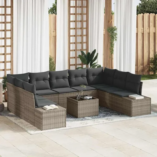 Ensemble de canapé de jardin avec coussin 10 pcs Gris polyrotin