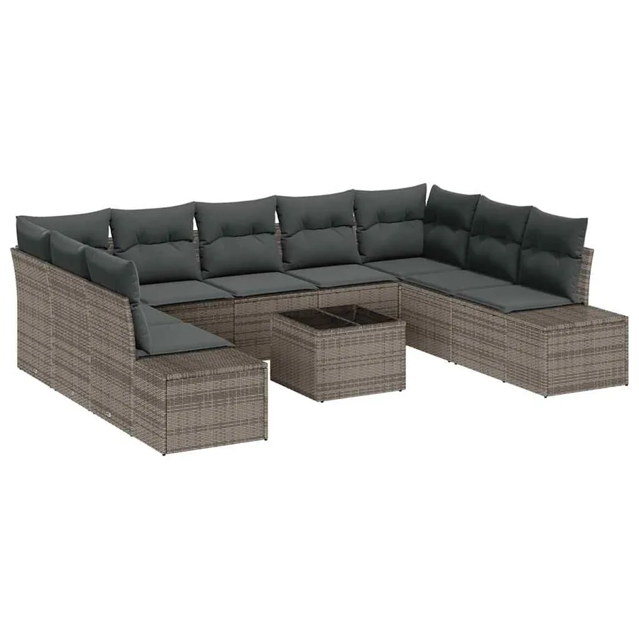 Ensemble de canapé de jardin avec coussin 10 pcs Gris polyrotin - 2