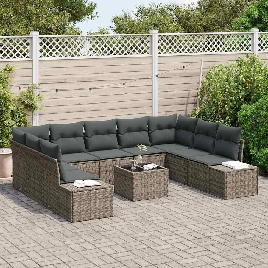 Ensemble de canapé de jardin avec coussin 10 pcs Gris polyrotin - 3