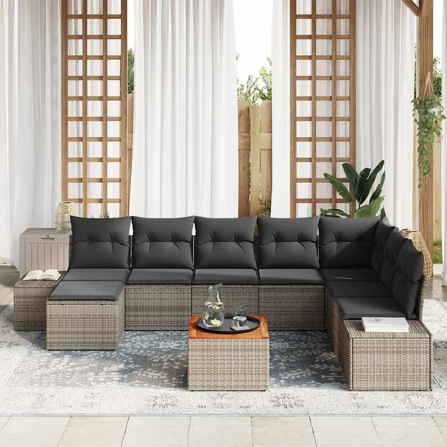 Ensemble de canapé de jardin avec coussin 9 pcs Gris polyrotin - 3