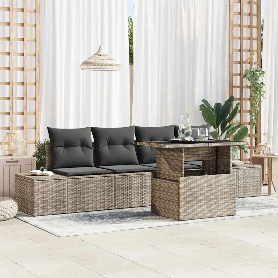 Ensemble de Canapés avec coussin 5 pcs Gris polyrotin