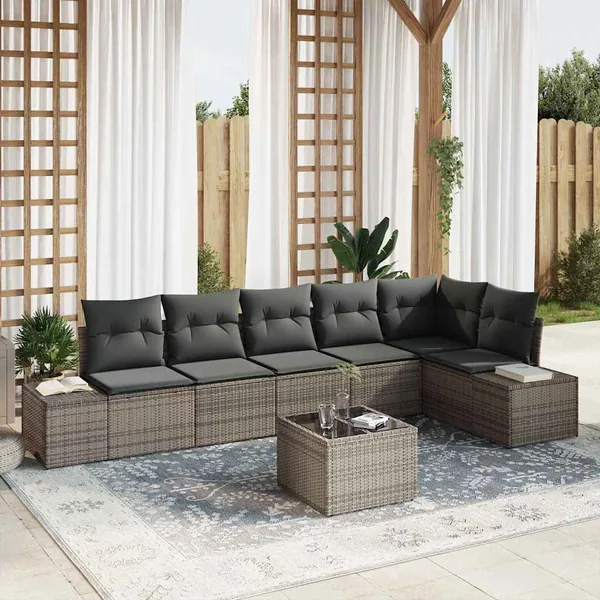 Ensemble de canapé de jardin avec coussin 7 pcs Gris polyrotin
