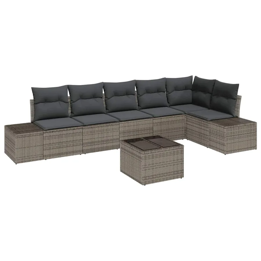 Ensemble de canapé de jardin avec coussin 7 pcs Gris polyrotin - 2