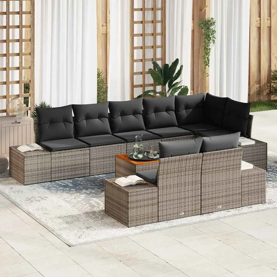 Ensemble de canapé de jardin avec coussin 9 pcs Gris polyrotin