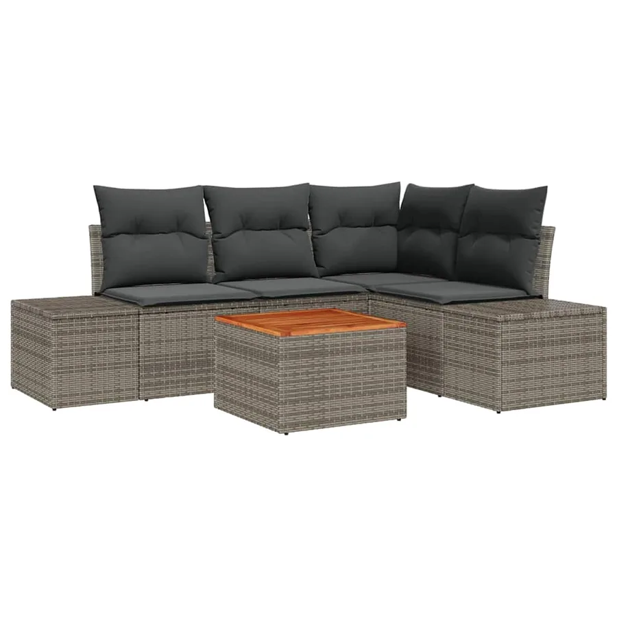 Ensemble de canapé de jardin avec coussin 5 pcs Gris polyrotin - 2